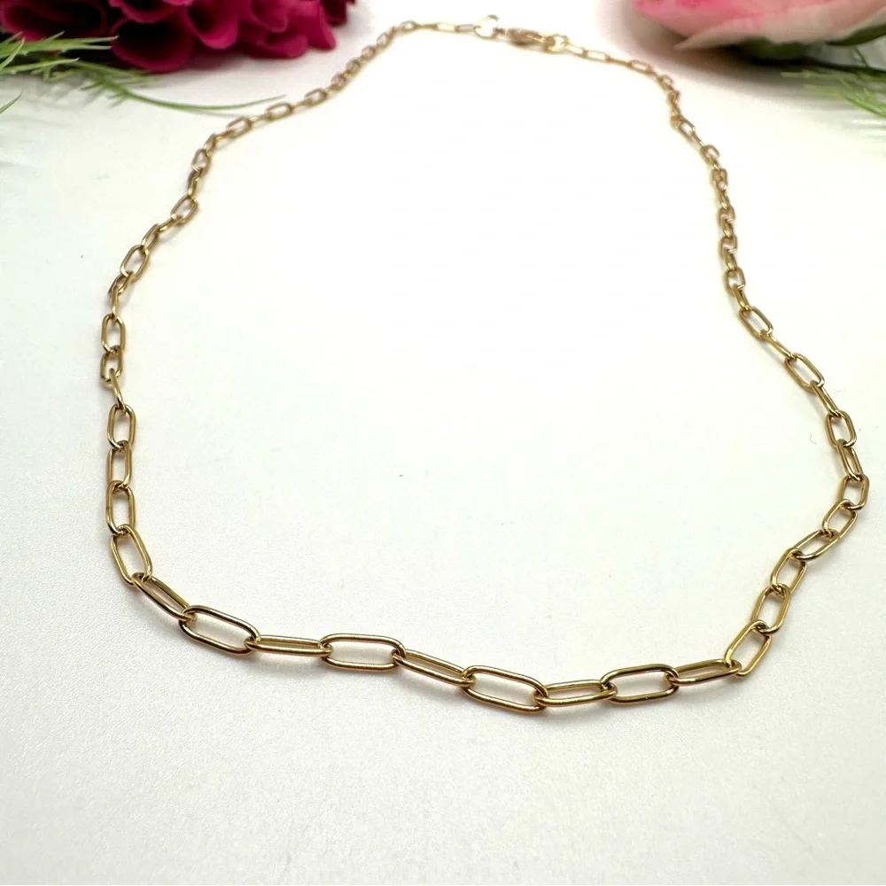 NEW⚜️”Tina” 18K Overlay Oblong Link Paperclip Chain Necklace